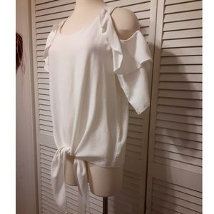 Cold Shoulder Linen Umgee Ruffle Sleeves Top